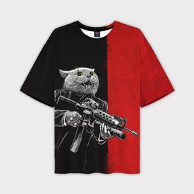 Мужская футболка oversize 3D с принтом Кот гангстер с m4a4 в Петрозаводске,  |  | Тематика изображения на принте: 