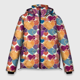 Мужская зимняя куртка 3D с принтом Красивые Сердечки в Новосибирске, верх — 100% полиэстер; подкладка — 100% полиэстер; утеплитель — 100% полиэстер | длина ниже бедра, свободный силуэт Оверсайз. Есть воротник-стойка, отстегивающийся капюшон и ветрозащитная планка. 

Боковые карманы с листочкой на кнопках и внутренний карман на молнии. | 