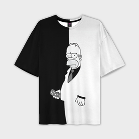 Мужская футболка oversize 3D с принтом Homer Simpson   black and white в Кировске,  |  | Тематика изображения на принте: 