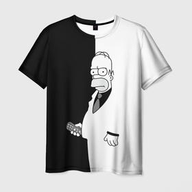 Мужская футболка 3D с принтом Homer Simpson   black and white в Белгороде, 100% полиэфир | прямой крой, круглый вырез горловины, длина до линии бедер | 
