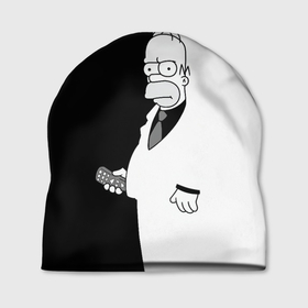 Шапка 3D с принтом Homer Simpson   black and white в Кировске, 100% полиэстер | универсальный размер, печать по всей поверхности изделия | Тематика изображения на принте: 