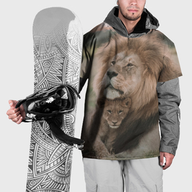 Накидка на куртку 3D с принтом Львица с детенышем в Санкт-Петербурге, 100% полиэстер |  | Тематика изображения на принте: 