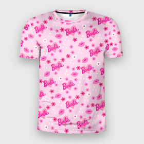 Мужская футболка 3D Slim с принтом Барби, сердечки и цветочки в Петрозаводске, 100% полиэстер с улучшенными характеристиками | приталенный силуэт, круглая горловина, широкие плечи, сужается к линии бедра | Тематика изображения на принте: 