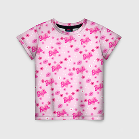 Детская футболка 3D с принтом Барби, сердечки и цветочки , 100% гипоаллергенный полиэфир | прямой крой, круглый вырез горловины, длина до линии бедер, чуть спущенное плечо, ткань немного тянется | Тематика изображения на принте: 