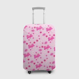 Чехол для чемодана 3D с принтом Барби, сердечки и цветочки в Петрозаводске, 86% полиэфир, 14% спандекс | двустороннее нанесение принта, прорези для ручек и колес | 