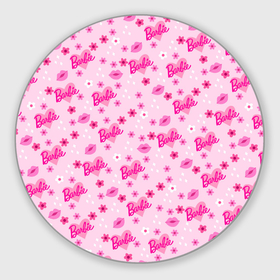 Круглый коврик для мышки с принтом Барби, сердечки и цветочки в Белгороде, резина и полиэстер | круглая форма, изображение наносится на всю лицевую часть | 