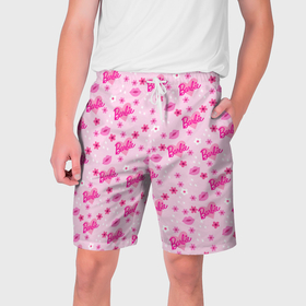 Мужские шорты 3D с принтом Барби, сердечки и цветочки в Тюмени,  полиэстер 100% | прямой крой, два кармана без застежек по бокам. Мягкая трикотажная резинка на поясе, внутри которой широкие завязки. Длина чуть выше колен | 