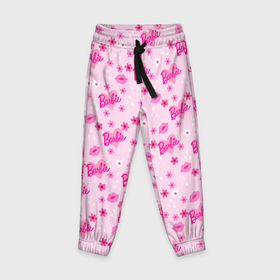 Детские брюки 3D с принтом Барби, сердечки и цветочки в Тюмени, 100% полиэстер | манжеты по низу, эластичный пояс регулируется шнурком, по бокам два кармана без застежек, внутренняя часть кармана из мелкой сетки | 