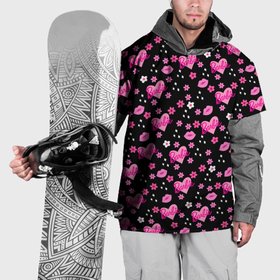 Накидка на куртку 3D с принтом Черный фон, барби и цветы , 100% полиэстер |  | 