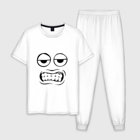 Мужская пижама хлопок с принтом Уставший недовольный emoji в Екатеринбурге, 100% хлопок | брюки и футболка прямого кроя, без карманов, на брюках мягкая резинка на поясе и по низу штанин
 | 