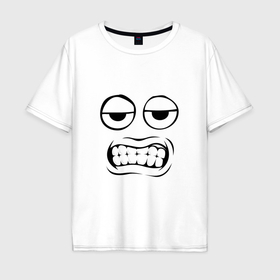 Мужская футболка хлопок Oversize с принтом Уставший недовольный emoji в Санкт-Петербурге, 100% хлопок | свободный крой, круглый ворот, “спинка” длиннее передней части | 