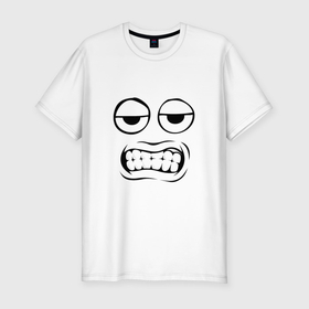 Мужская футболка хлопок Slim с принтом Уставший недовольный emoji в Екатеринбурге, 92% хлопок, 8% лайкра | приталенный силуэт, круглый вырез ворота, длина до линии бедра, короткий рукав | 