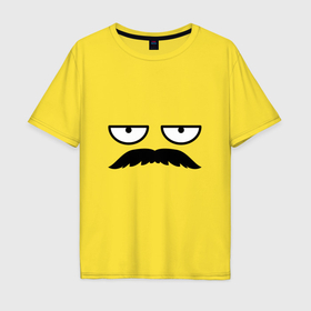 Мужская футболка хлопок Oversize с принтом Эмодзи Рон Свонсон с усами в Екатеринбурге, 100% хлопок | свободный крой, круглый ворот, “спинка” длиннее передней части | Тематика изображения на принте: 