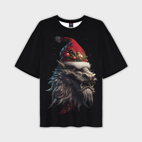 Мужская футболка oversize 3D с принтом Дракон в шапке Санта Клауса: арт нейросети ,  |  | 