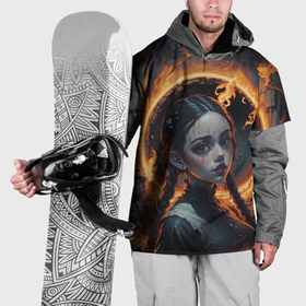 Накидка на куртку 3D с принтом Готическая девушка с двумя косами в огненном круге в Тюмени, 100% полиэстер |  | 