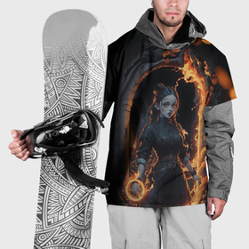 Накидка на куртку 3D с принтом Готическая девушка с двумя косами огненная магия в Тюмени, 100% полиэстер |  | 