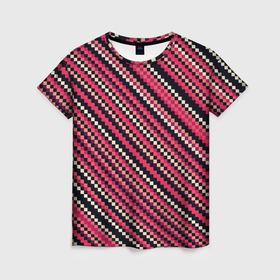 Женская футболка 3D с принтом Полосы пиксели красный в Кировске, 100% полиэфир ( синтетическое хлопкоподобное полотно) | прямой крой, круглый вырез горловины, длина до линии бедер | 