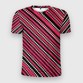 Мужская футболка 3D Slim с принтом Полосы пиксели красный , 100% полиэстер с улучшенными характеристиками | приталенный силуэт, круглая горловина, широкие плечи, сужается к линии бедра | 