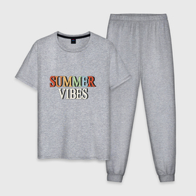 Мужская пижама хлопок с принтом Summer Vibes в Екатеринбурге, 100% хлопок | брюки и футболка прямого кроя, без карманов, на брюках мягкая резинка на поясе и по низу штанин
 | 