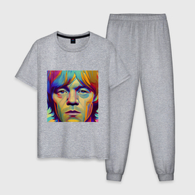 Мужская пижама хлопок с принтом Brian Jones Digital Portret в Курске, 100% хлопок | брюки и футболка прямого кроя, без карманов, на брюках мягкая резинка на поясе и по низу штанин
 | 