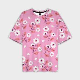 Мужская футболка oversize 3D с принтом Flowers on pink ,  |  | 
