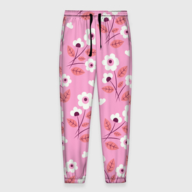 Мужские брюки 3D с принтом Flowers on pink , 100% полиэстер | манжеты по низу, эластичный пояс регулируется шнурком, по бокам два кармана без застежек, внутренняя часть кармана из мелкой сетки | 