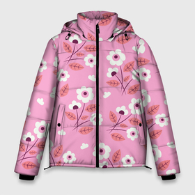 Мужская зимняя куртка 3D с принтом Flowers on pink в Курске, верх — 100% полиэстер; подкладка — 100% полиэстер; утеплитель — 100% полиэстер | длина ниже бедра, свободный силуэт Оверсайз. Есть воротник-стойка, отстегивающийся капюшон и ветрозащитная планка. 

Боковые карманы с листочкой на кнопках и внутренний карман на молнии. | 