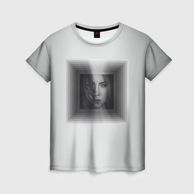 Женская футболка 3D с принтом Взгляд девушки с рамки в Санкт-Петербурге, 100% полиэфир ( синтетическое хлопкоподобное полотно) | прямой крой, круглый вырез горловины, длина до линии бедер | 