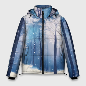 Мужская зимняя куртка 3D с принтом Снежный лес в Новосибирске, верх — 100% полиэстер; подкладка — 100% полиэстер; утеплитель — 100% полиэстер | длина ниже бедра, свободный силуэт Оверсайз. Есть воротник-стойка, отстегивающийся капюшон и ветрозащитная планка. 

Боковые карманы с листочкой на кнопках и внутренний карман на молнии. | Тематика изображения на принте: 