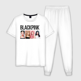 Мужская пижама хлопок с принтом Корейская поп группа Blackpink, анимационный стиль в Петрозаводске, 100% хлопок | брюки и футболка прямого кроя, без карманов, на брюках мягкая резинка на поясе и по низу штанин
 | Тематика изображения на принте: 