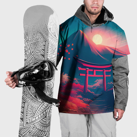 Накидка на куртку 3D с принтом Японский вечерний пейзаж   тории в Санкт-Петербурге, 100% полиэстер |  | 