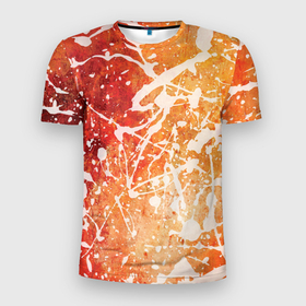 Мужская футболка 3D Slim с принтом Текстура   White on orange в Белгороде, 100% полиэстер с улучшенными характеристиками | приталенный силуэт, круглая горловина, широкие плечи, сужается к линии бедра | 