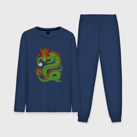 Мужская пижама с лонгсливом хлопок с принтом Зеленый дракон с жемчужиной: cимвол 2024 в Екатеринбурге,  |  | 
