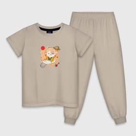 Детская пижама хлопок с принтом Кот в космосе на фоне планет в Петрозаводске, 100% хлопок |  брюки и футболка прямого кроя, без карманов, на брюках мягкая резинка на поясе и по низу штанин
 | 
