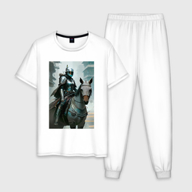 Мужская пижама хлопок с принтом Девушка рыцарь на коне   киберпанк в Петрозаводске, 100% хлопок | брюки и футболка прямого кроя, без карманов, на брюках мягкая резинка на поясе и по низу штанин
 | Тематика изображения на принте: 
