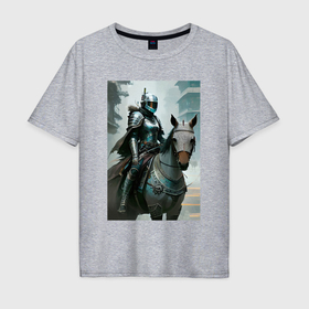 Мужская футболка хлопок Oversize с принтом Девушка рыцарь на коне   киберпанк в Кировске, 100% хлопок | свободный крой, круглый ворот, “спинка” длиннее передней части | 