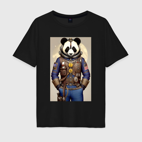 Мужская футболка хлопок Oversize с принтом Крутой панда   стимпанк   нейросеть в Екатеринбурге, 100% хлопок | свободный крой, круглый ворот, “спинка” длиннее передней части | 