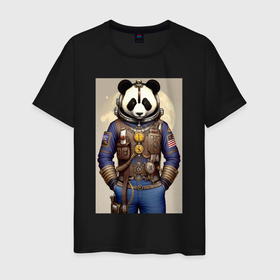 Мужская футболка хлопок с принтом Крутой панда   стимпанк   нейросеть в Кировске, 100% хлопок | прямой крой, круглый вырез горловины, длина до линии бедер, слегка спущенное плечо. | 