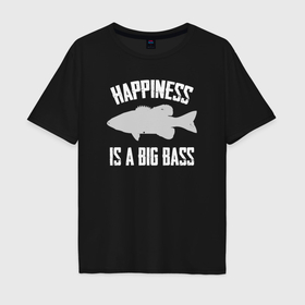 Мужская футболка хлопок Oversize с принтом Счастье это большой окунь , 100% хлопок | свободный крой, круглый ворот, “спинка” длиннее передней части | 