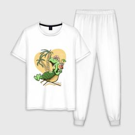 Мужская пижама хлопок с принтом Черепаха на отдыхе, футболка хб в Курске, 100% хлопок | брюки и футболка прямого кроя, без карманов, на брюках мягкая резинка на поясе и по низу штанин
 | 