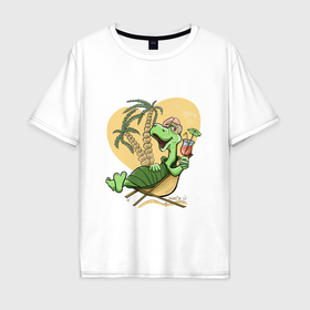 Мужская футболка хлопок Oversize с принтом Черепаха на отдыхе, футболка хб , 100% хлопок | свободный крой, круглый ворот, “спинка” длиннее передней части | 