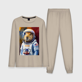 Мужская пижама с лонгсливом хлопок с принтом Капибара космонавт NASA в Петрозаводске,  |  | Тематика изображения на принте: 