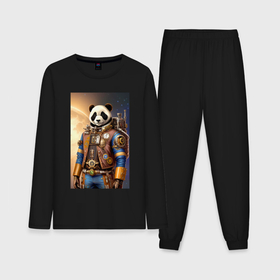 Мужская пижама с лонгсливом хлопок с принтом Панда космонавт   стимпанк   нейросеть ,  |  | 