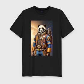 Мужская футболка хлопок Slim с принтом Панда космонавт   стимпанк   нейросеть в Курске, 92% хлопок, 8% лайкра | приталенный силуэт, круглый вырез ворота, длина до линии бедра, короткий рукав | 