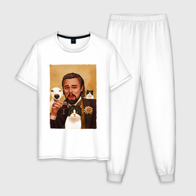 Мужская пижама хлопок с принтом Дикаприо с животными в Санкт-Петербурге, 100% хлопок | брюки и футболка прямого кроя, без карманов, на брюках мягкая резинка на поясе и по низу штанин
 | 