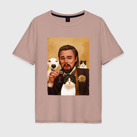 Мужская футболка хлопок Oversize с принтом Дикаприо с животными в Курске, 100% хлопок | свободный крой, круглый ворот, “спинка” длиннее передней части | 