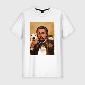 Мужская футболка хлопок Slim с принтом Дикаприо с животными в Санкт-Петербурге, 92% хлопок, 8% лайкра | приталенный силуэт, круглый вырез ворота, длина до линии бедра, короткий рукав | 