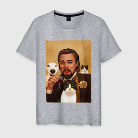 Мужская футболка хлопок с принтом Дикаприо с животными в Кировске, 100% хлопок | прямой крой, круглый вырез горловины, длина до линии бедер, слегка спущенное плечо. | 