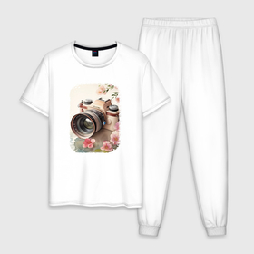 Мужская пижама хлопок с принтом Capturing Moments в Санкт-Петербурге, 100% хлопок | брюки и футболка прямого кроя, без карманов, на брюках мягкая резинка на поясе и по низу штанин
 | 