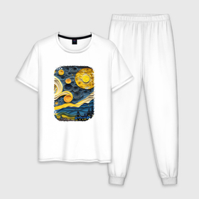 Мужская пижама хлопок с принтом Starry Night Voyage в Петрозаводске, 100% хлопок | брюки и футболка прямого кроя, без карманов, на брюках мягкая резинка на поясе и по низу штанин
 | 